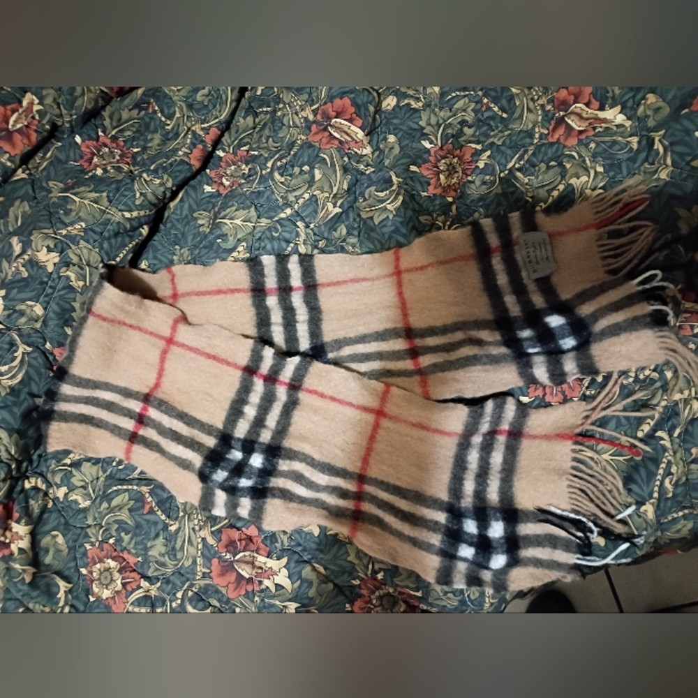 Burberry Tan, Red, and Black Check Scarf